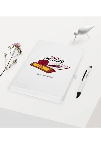 Kişiye Özel Okul Müdürü Temalı Beyaz Defter Kalem Seti - 1