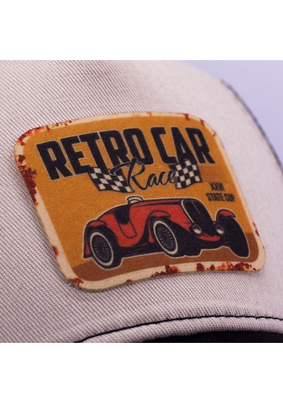 Retro Race Krem Siyah Baseball Şapka