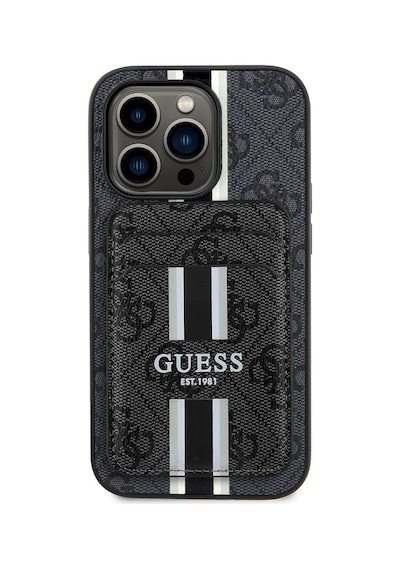Apple Uyumlu iPhone 14 Pro Max Kılıf Guess Lisanslı Magsafe Özellikli 4g Desenli Çizgili Kartlıklı Kapak Siyah