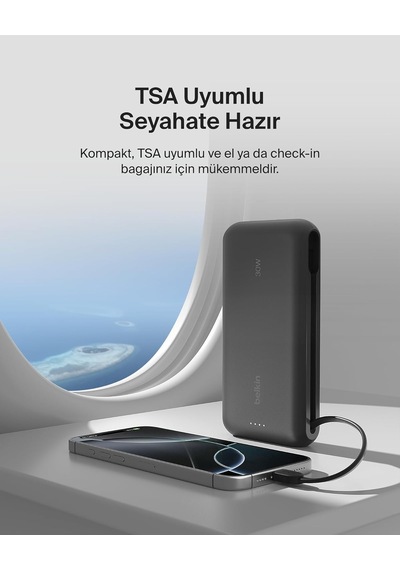 Belkin Taşınabilir Şarj Cihazı, 20k Entegre Kablolu Taşınabilir G