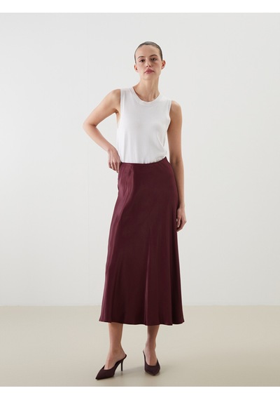 Lcwaıkıkı Classic Bordo Beli Lastikli Saten Etek