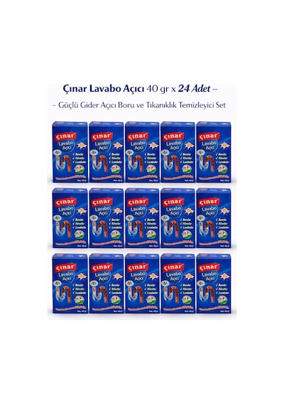 Çınar Lavabo Açıcı 40 Gr X 24 Adet Profesyonel Güçlü Gider Açıcı Tıkanıklık Temizleyici Set