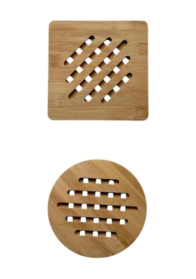 Bambu Nihale, Yuvarlak Ve Kare Çizgili, Tencere Tava Çaydanlık İçin, 17 Cm, Doğal Ahşap, Nemli Doğal Bambu