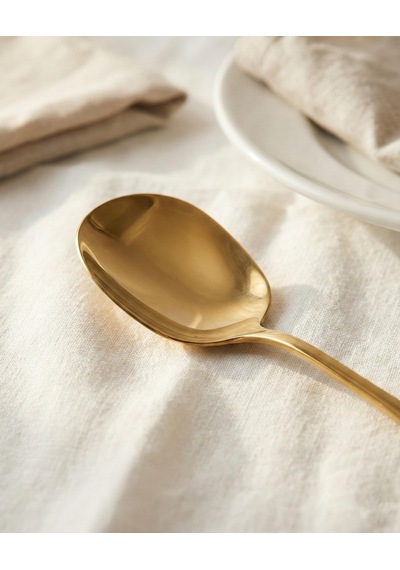 Gold Orta Boy Paslanmaz Çelik Servis Kaşığı & Profesyonel Sunum Gereci 21 Cm Gold Kaplama