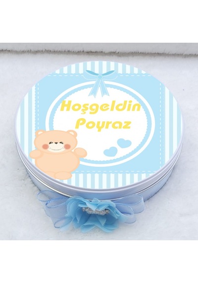 Ayıcıklı Metal Kutuda Bebek Çikolatası Uv Baskılı Madlen Çikolata