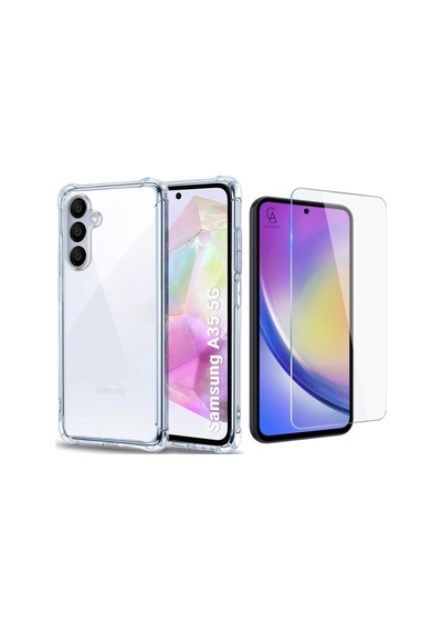 Samsung Galaxy A35 Uyumlu Köşe Dolgulu Anti Shock Telefon Kılıfı Ve Kırılmaz Cam Ekran Koruyucu