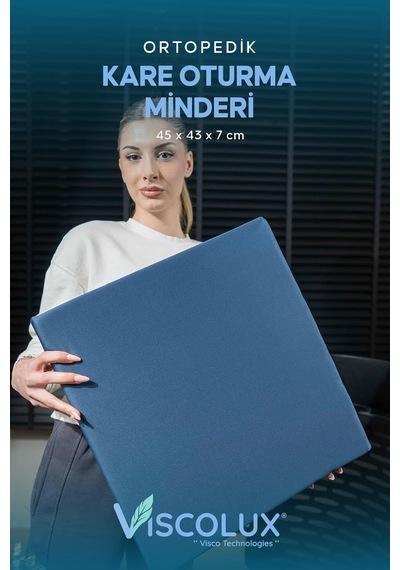 Kare Ortopedik Minder - Kare Oturma Minderi Tekerlekli Sandalye Ofis Araba Minderi Mavi Siyah