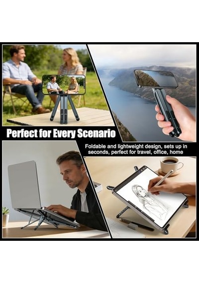 Taşınabilir Dizüstü Bilgisayar Standı Seyahat, 3'ü 1 Arada Masa Tableti Montaj Bilgisayar Tutucu Manyetik Telefon Tutucu Tripod, 10-15,6 İnç Dizüstü Bilgisayarlar Ve 4-13 İnç Tabletler/telefonlar İçin