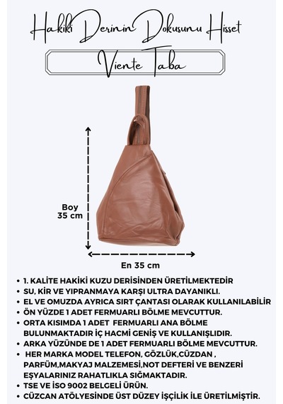 Viente Taba Hakiki Deri Kadın El Omuz Ve Sırt Çantası Taba