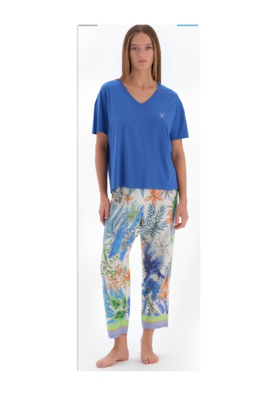 Eros 33530 Kısa Kol Kadın Pijama Takımı Saks Mavi
