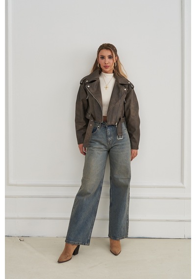 Rabia Çelik Kadın Wide Leg Yüksek Bel Baggy Kot Pantolon Füme Füme