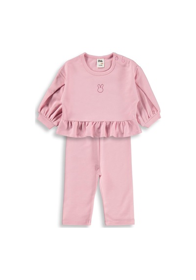 Civil Baby Tavşan Baskılı Fırfırlı 6-18 Ay Takım - Pembe Açık Pembe
