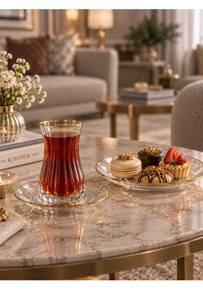 6 Kişilik 12 Parça Çubuk Çay Takımı-7688 Şeffaf