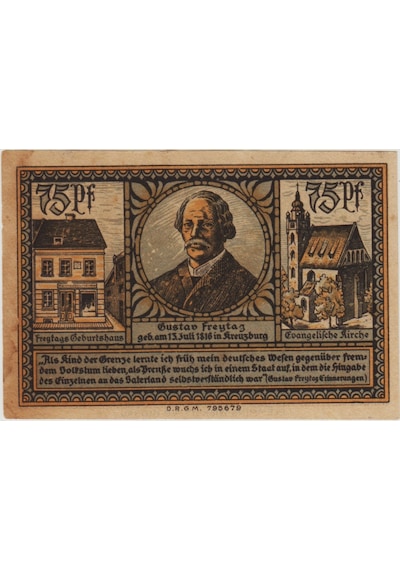 Almanya 75 Pfennig 1921 Notgeld-kreuzburg-yukarı Silezya. Çil -