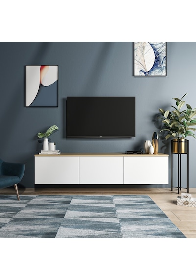 Bmdekor Tv Sehpası Duvara Asma Norm Meşe Beyaz 160 Cm