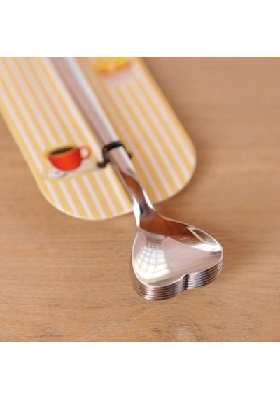 6'Lı Metal Kalp Desenli Nescafe & Dondurma Kaşığı 14 CM