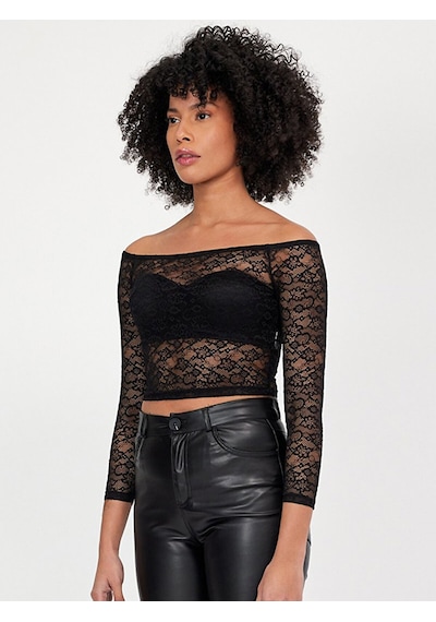 Ltb Dantel Omuzu Açık Crop Top Sweatshırt Siyah 013198124261622 - 200