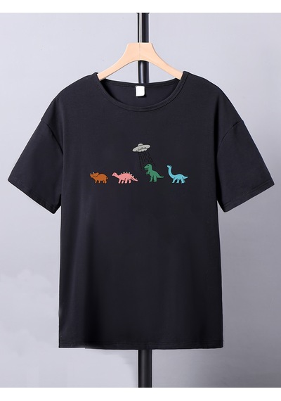 Uyguntarz Çocuk Dinazor Baskılı Pamuklu Tshirt Siyah