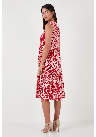 Lela Desenli Regular Fit Kolsuz Bayan Elbise 5865731 Bordo
