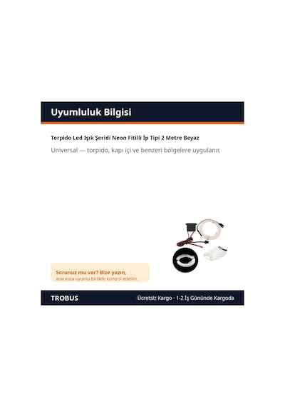 Trobus Torpido Led Işık Şeridi Neon Fitilli İp Tipi 2 Metre Beyaz