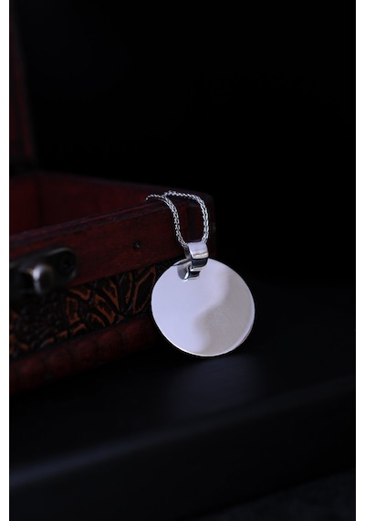 Encili Silver 925 Ayar Gümüş Yuvarlak Künye Model Erkek Kolye Gümüş