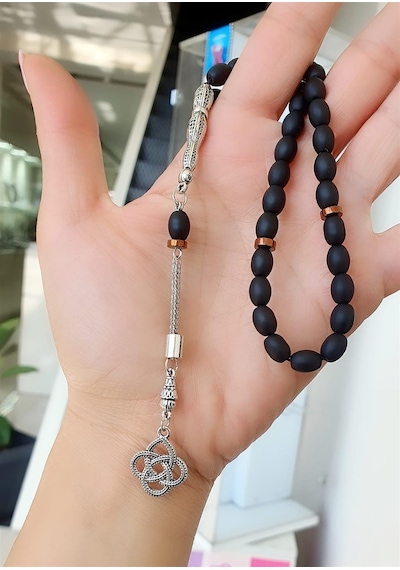 Hematit Taş Detaylı Mat Oniks Taşlı Çelik İmameli Tasarım Tesbih 72233025