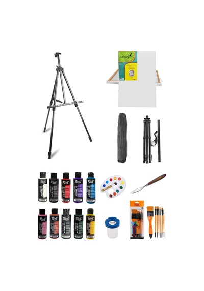 Rich 120 cc Akrilik Boya - 50X70 Tuval -Portatif Metal Şövale Set