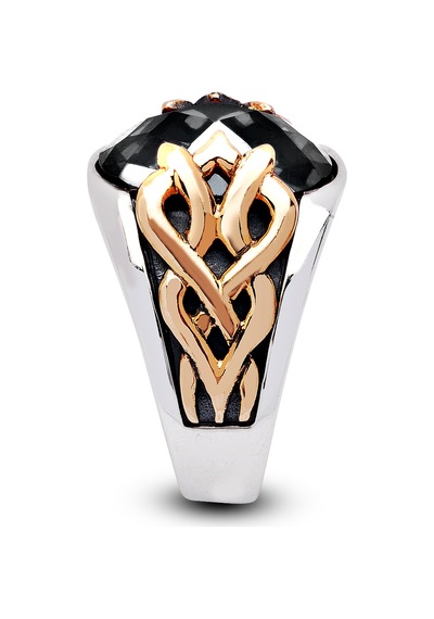 Kuyumcudukkanı Oval Taşlı Bronz Parçalı Elyapımı Gümüş Erkek Yüzük-60010-w-blk 24 Beyaz