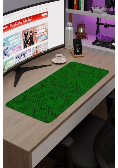 Yeşil Siyah 70x30 Xl Taraftar Gaming Oyuncu Mouse Pad Kaymaz Taban Büyük Fare Altlığı Topography