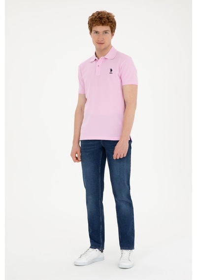 U.S. Polo Assn. Erkek Slim Fit Polo Yaka Pembe Basic Tişört 50279613-VR041