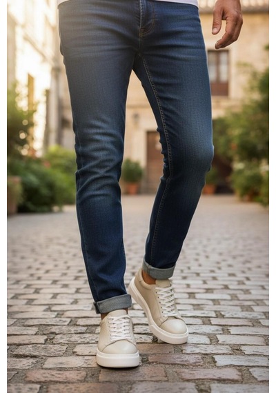 Erkek Deri Sneaker Ayakkabı Siyah-siyah Bej