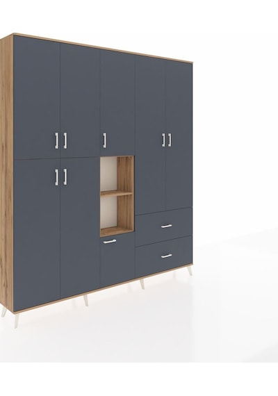 Arges Dolap 12 Raflı 2 Çekmeceli Tek Askılı 220x30x243 Çam-antrasit/antrasit Antrasıt/antrasıt Arges Dolap 12 Raflı 2 Çekmeceli Tek Askılı 220x30x243 Çam-antrasit/antrasit Antrasıt/antrasıt