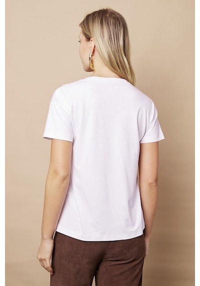 Jument Kadın V Yaka Kısa Kol Likralı Span Kumaş Şık T-shirt Bluz-beyaz Beyaz