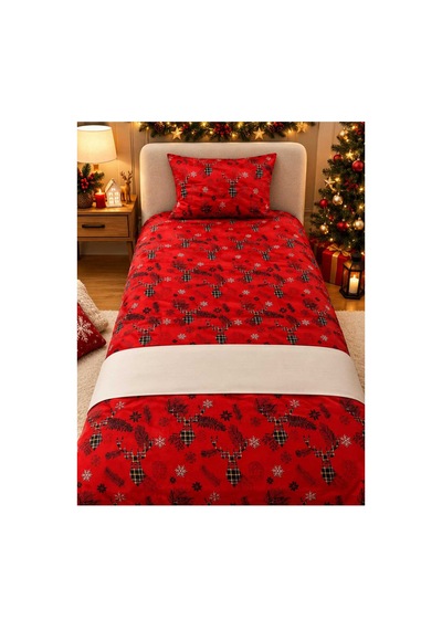 Cotton Star Ranforce Tek Kişilik Nevresim Takımı New Year Kırmızı - 938102227 Kırmızı