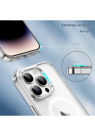 Apple Uyumlu iPhone 14 Pro Şeffaf Magsafe Kılıf Safe Şeffaf