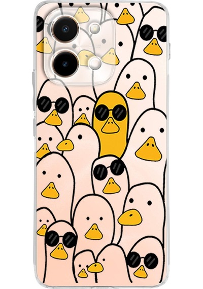 Vivo Y28 İle Uyumlu Duck Baskılı Tasarım Kamera Korumalı Şeffaf Silikon Kılıf Şeffaf