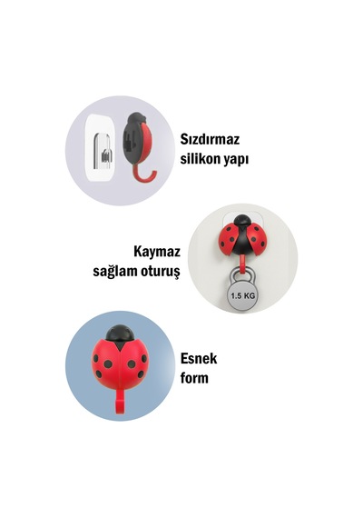 Uğur Böceği Tasarımlı Yapışkanlı Duvar Askısı Çanta Havlu Anahtar Askılık Diğer