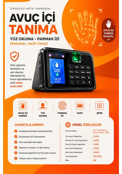 Linadex Lx-220315-m Avuç İçi Okuma-yüz Okuma-parmak İzi Okuma Ve Kartlı Personel Kontrol Cihazı -maaş Puantaj Yazılımı Ve 15 Kart Hediye
