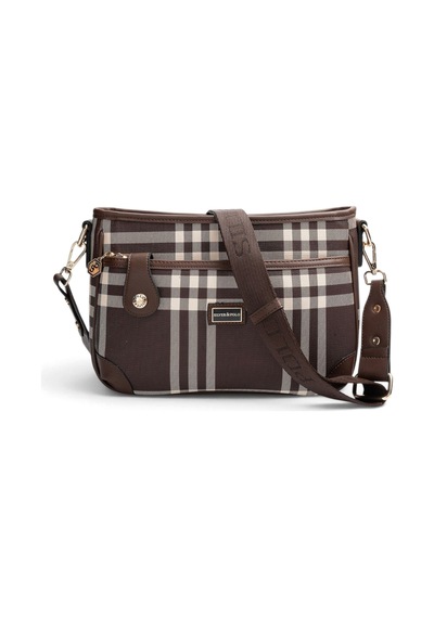Silver & Polo Silver Polo Kahve - Kahve Çizgili Ekose Kadın Çapraz Çanta Sp1160