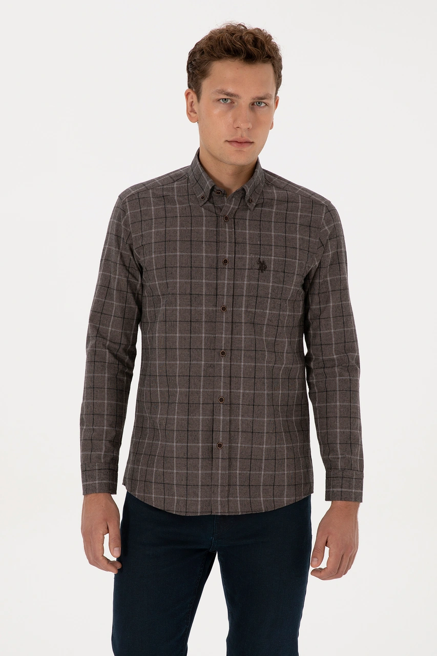 U.s. Polo Assn. Erkek Kahverengi Gömlek Desenli 50308555-vr029 Kahverengi
