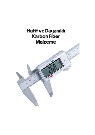 150 Mm Karbon Fiber Dijital Kumpas - Gümüş - Pil + Yedek Pil Dahil