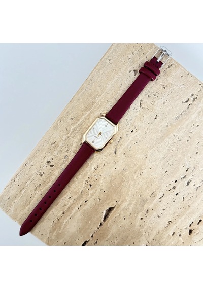 Savior Collection Zelinda Gold Sarı Saat Bordo Deri Kordon