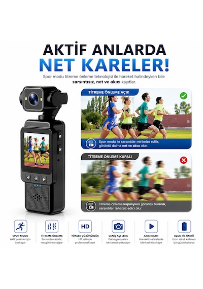 4k Mini Gimbal Kamera 180 Dönebilen Lens 1080p Hd Kayıt Titreşim Önleme Taşınabilir Spor Ve Vlog Kamerası