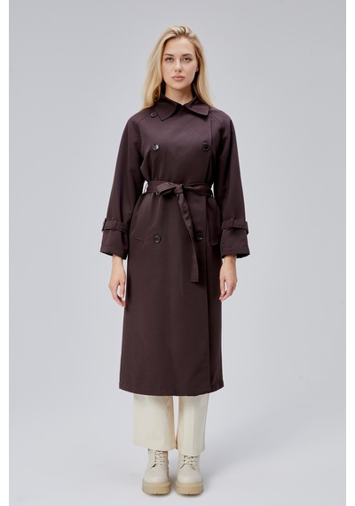 Acı Kahve Oversize Kuşaklı Trençkot Kahverengi