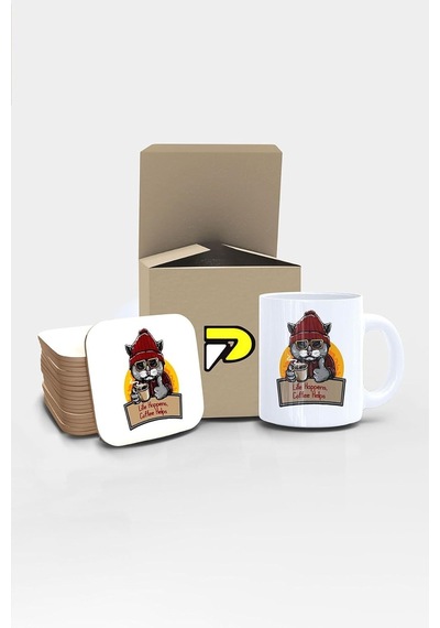 Kedi Tasarımlı Baskılı Kupa Bardak Seti Eğlenceli Özel Hediye Mug Çok Renkli