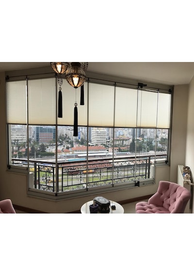 Katlanabilir Cam Balkon Plise Perdesi Krem Vidalı- Kancalı