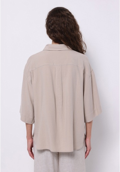 Colin's Colins Relaxed Fit Shirt Neck Düz Kadın Bej ¾ Kol Gömlek Cl1073929 Q1.v1 Lbg Lıght Beıge
