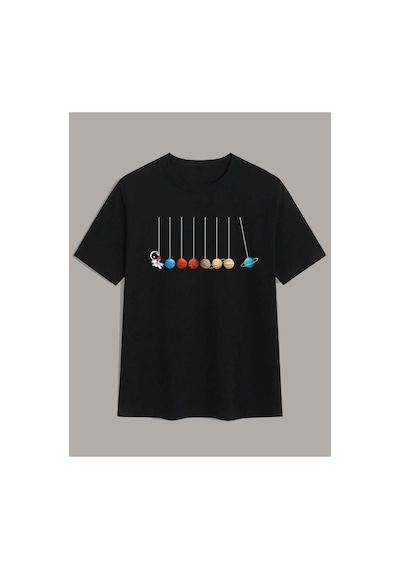 Medinenur Astronot Baskılı Basic T-shirt Siyah