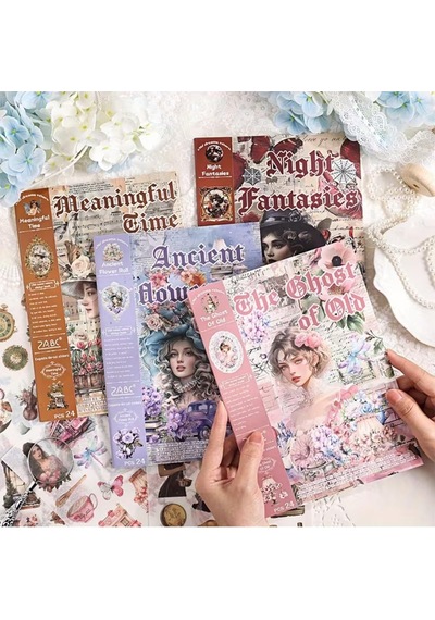 Kolbi Craft 24 Sayfa Washi Vinatge Retro Sticker Bullet Journal Scrapbook Laptop Renkli 3 Adet Çok Renkli