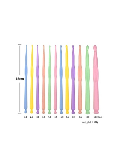 Ayrex Aelike Plastik Tığ Kancası, Seyahat İçin, Ergonomik Set, Artritik Eller İçin, 12'li Paket 2 10 Mm Plastik